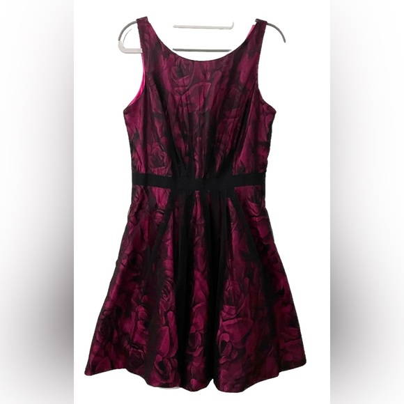 Jessica Simpson Floral Fit&Flare Dress Women 8 Sangria Black/Hot Pink Tulle EUC - Picture 2 of 9